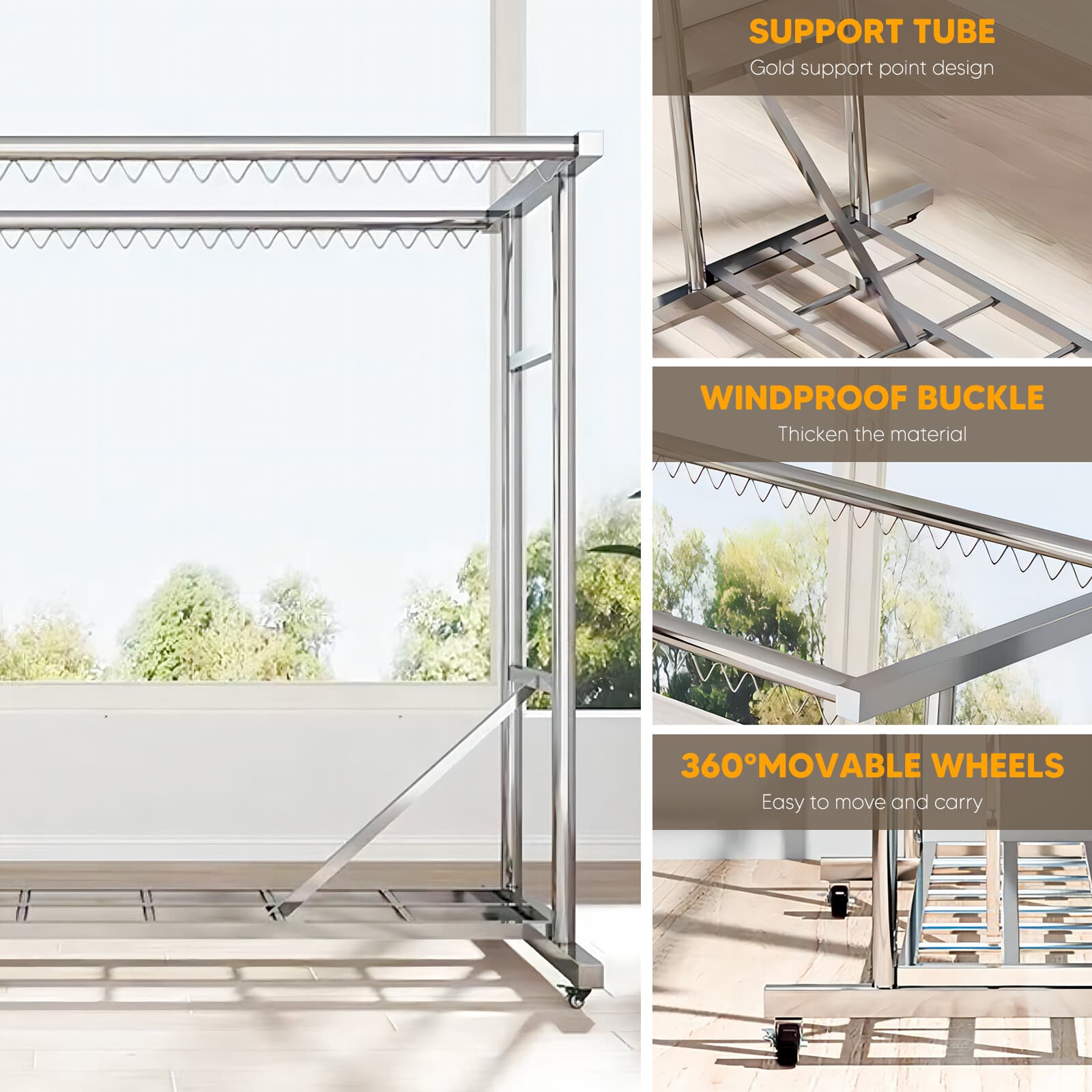1000LB Rolling Commercial Grade Clothing Garment Racks Double Rail Adjustable 4