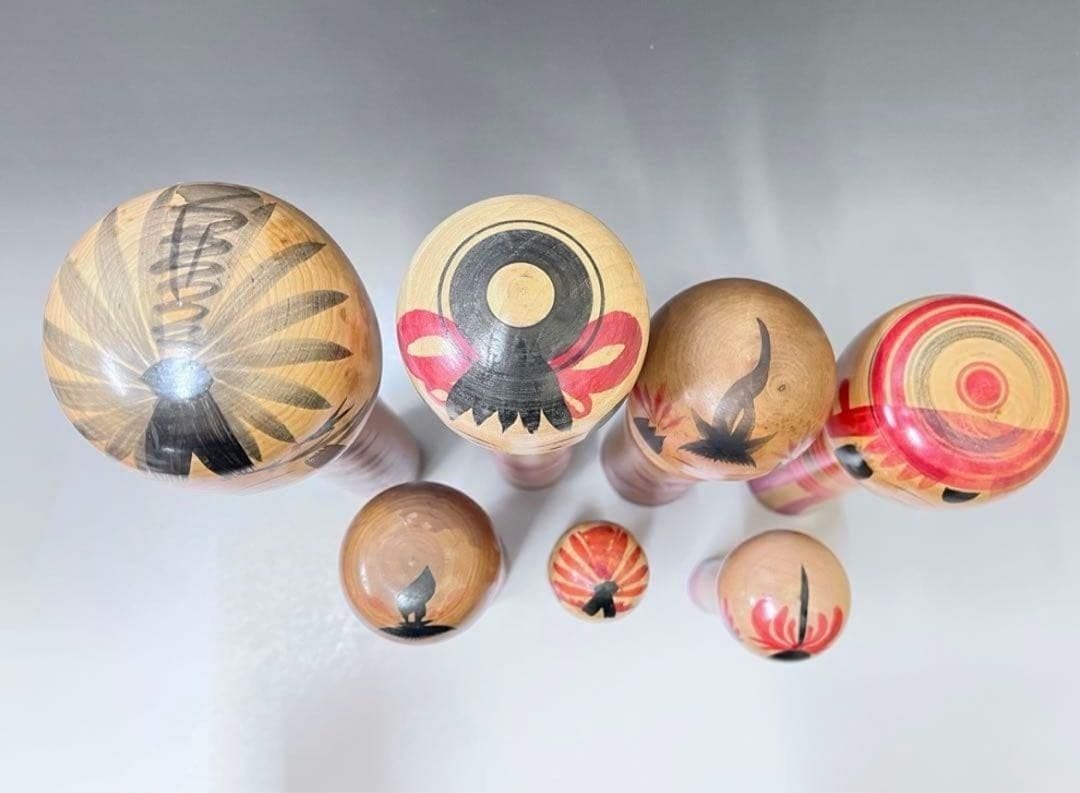 KOKESHI Jpanese Vintage Wooden Doll set of 7 Japan 18cm-33cm #001 4