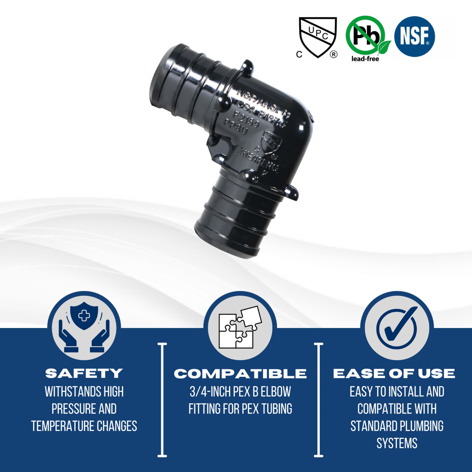 50 Pcs XFITTING 3/4" Pex Elbow Poly Alloy, Lead Free, Pex B Crimp, NSF, CUPC 5