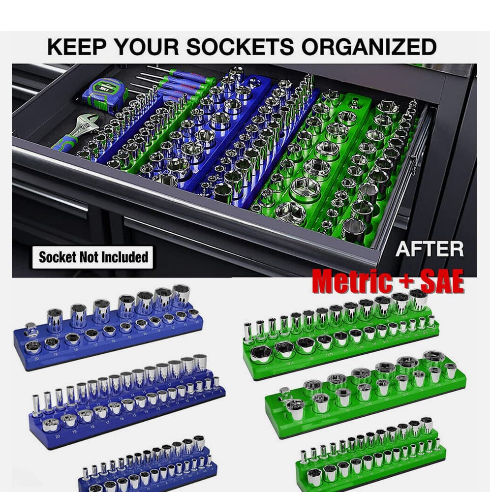 3/6X Magnetic Socket Organizer Tray Set Storage Holder 1/4 3/8 1/2 Dr SAE Metric