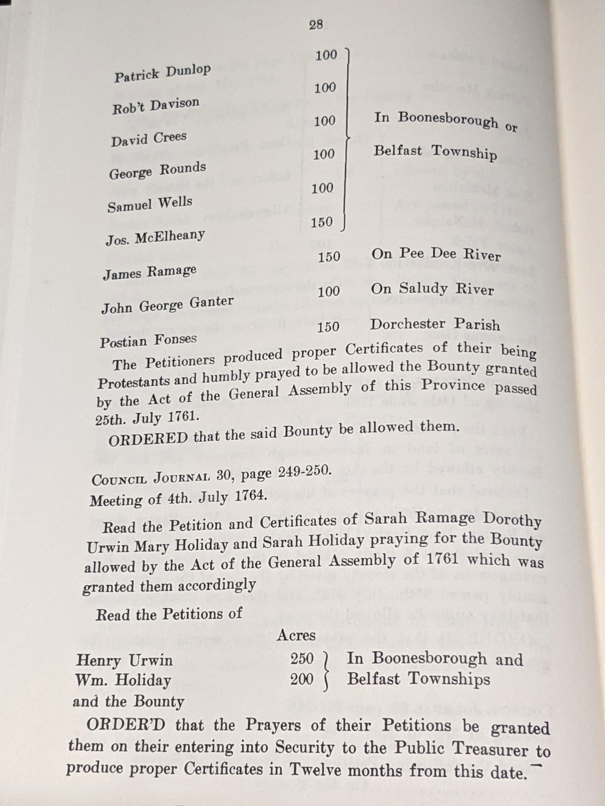 Original Lists Protestant Immigrants To South Carolina 1763-1773 Bounty Act 6