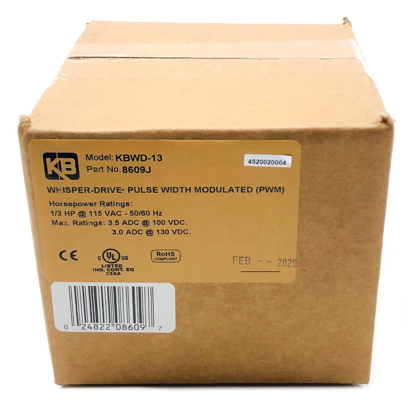 KBWD-13 KB Electronics Whisper-Drive PWM DC Motor Speed Control, 8609, 3A@130VDC 5