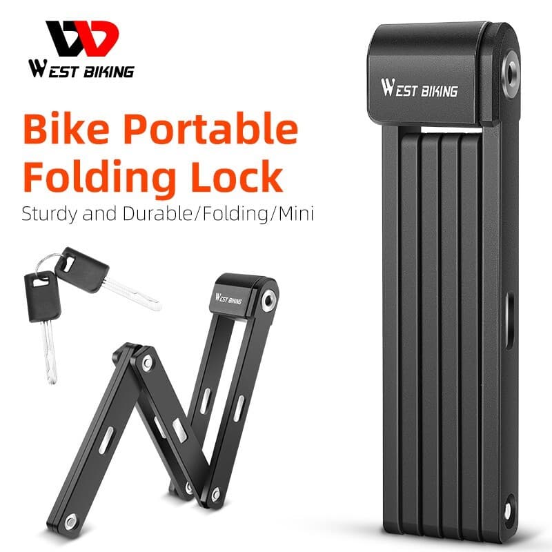 WEST BIKING Bicycle Folding Lock Portable Steel Bike Lock 80cm with 2 Keys Black 2