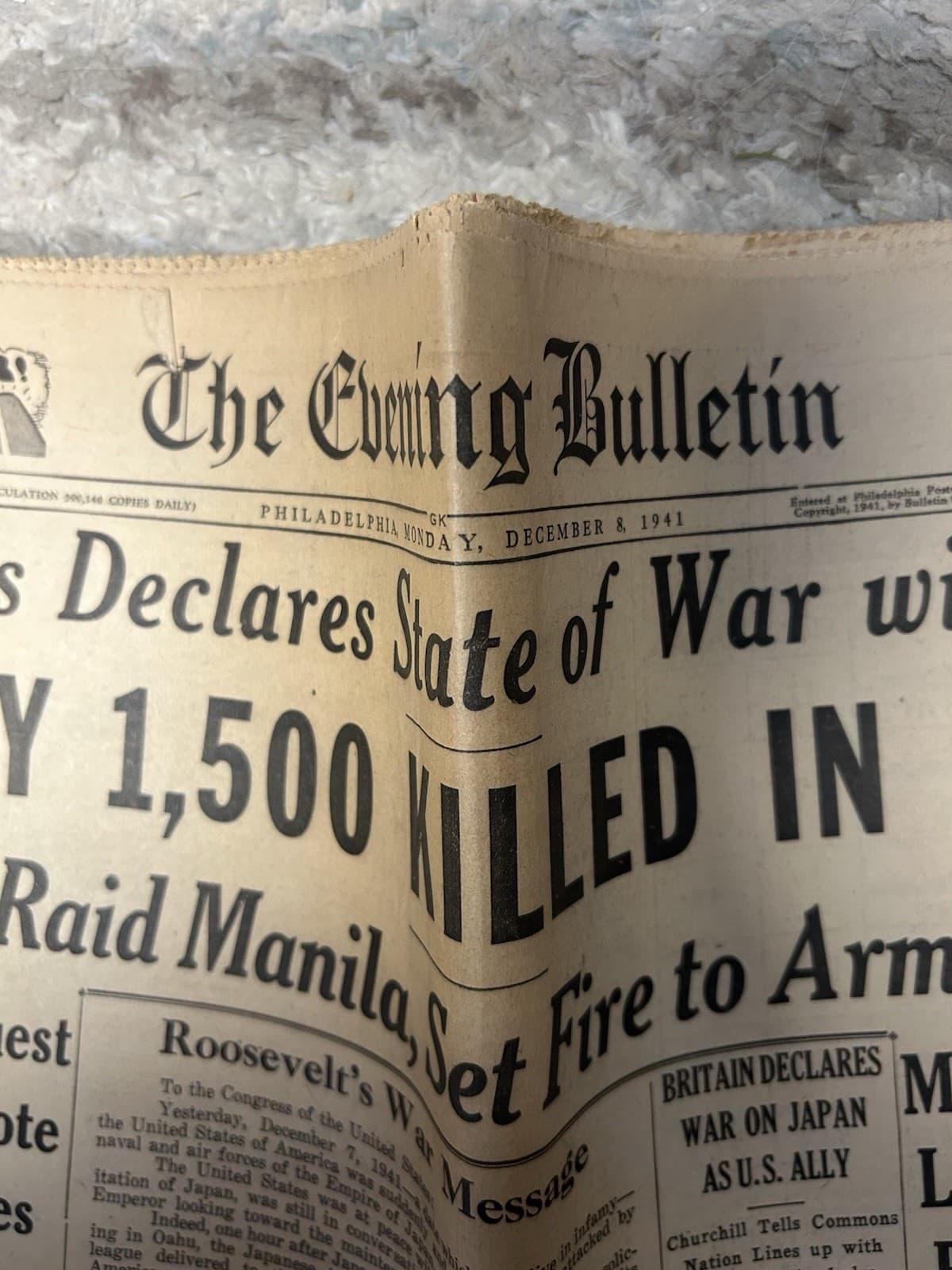 The Evening Bulletin WWII Attack On Pearl Harbor Newspaper 2
