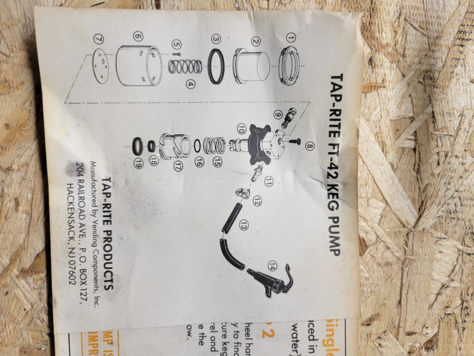 TAP RITE beer KEG PUMP model : FT 42 vintage 5