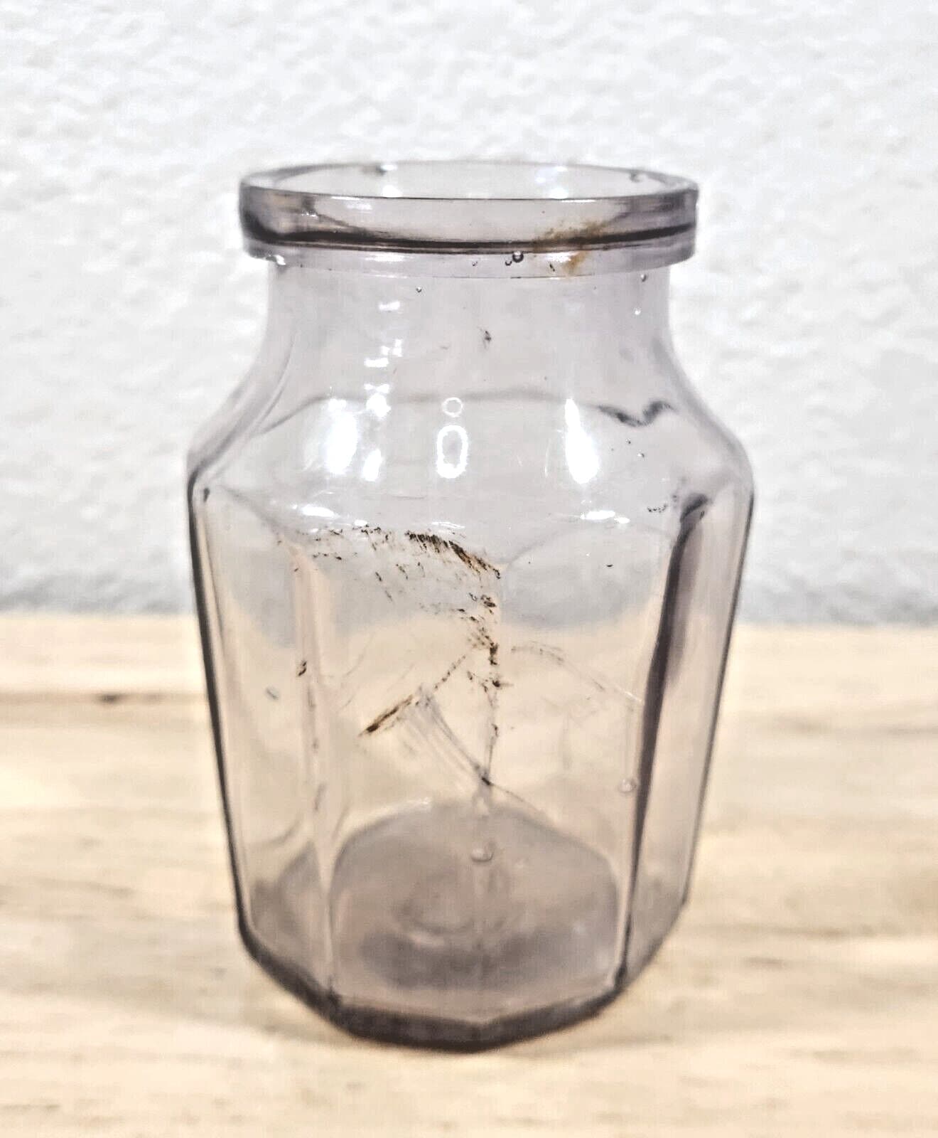 Antique 1920s AMETHYST Mustard Jar 10-Panel Design Condiment Bottle Embossed 363 5