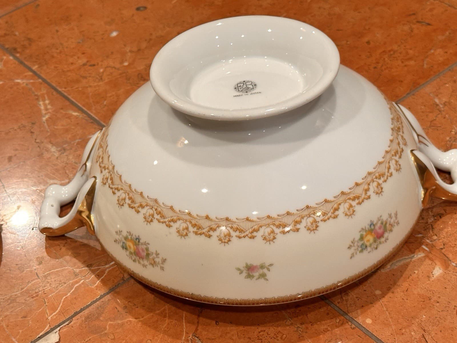 F&B MEITO JAPAN NASSAU PINK BLUE FLORAL CASSEROLE DISH WITH LID GOLD EUC 5