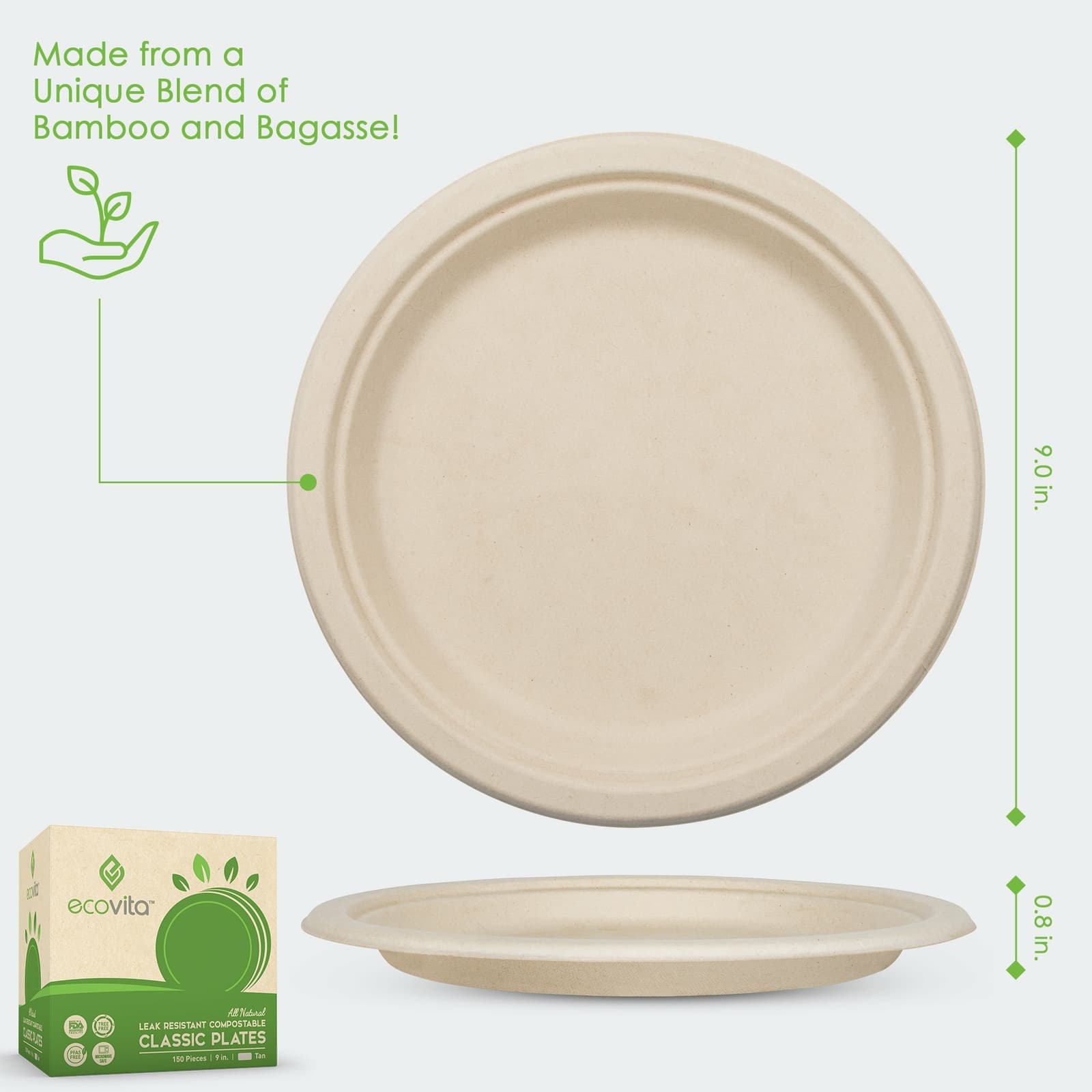 100% Compostable Paper Plates [9 in.] – 150 Disposable Plates Eco Tree Free 2