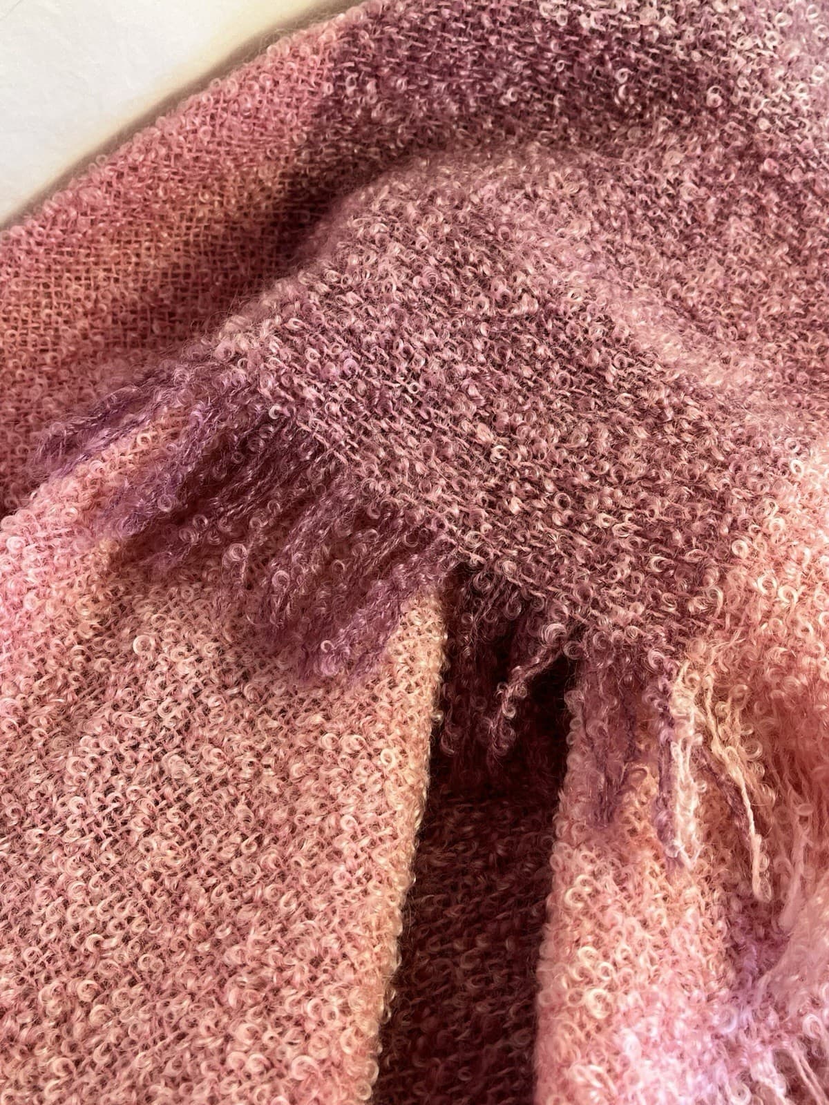 Vintage Pink Mohair Scarf or Wrap with Fringe Made in Ireland 2