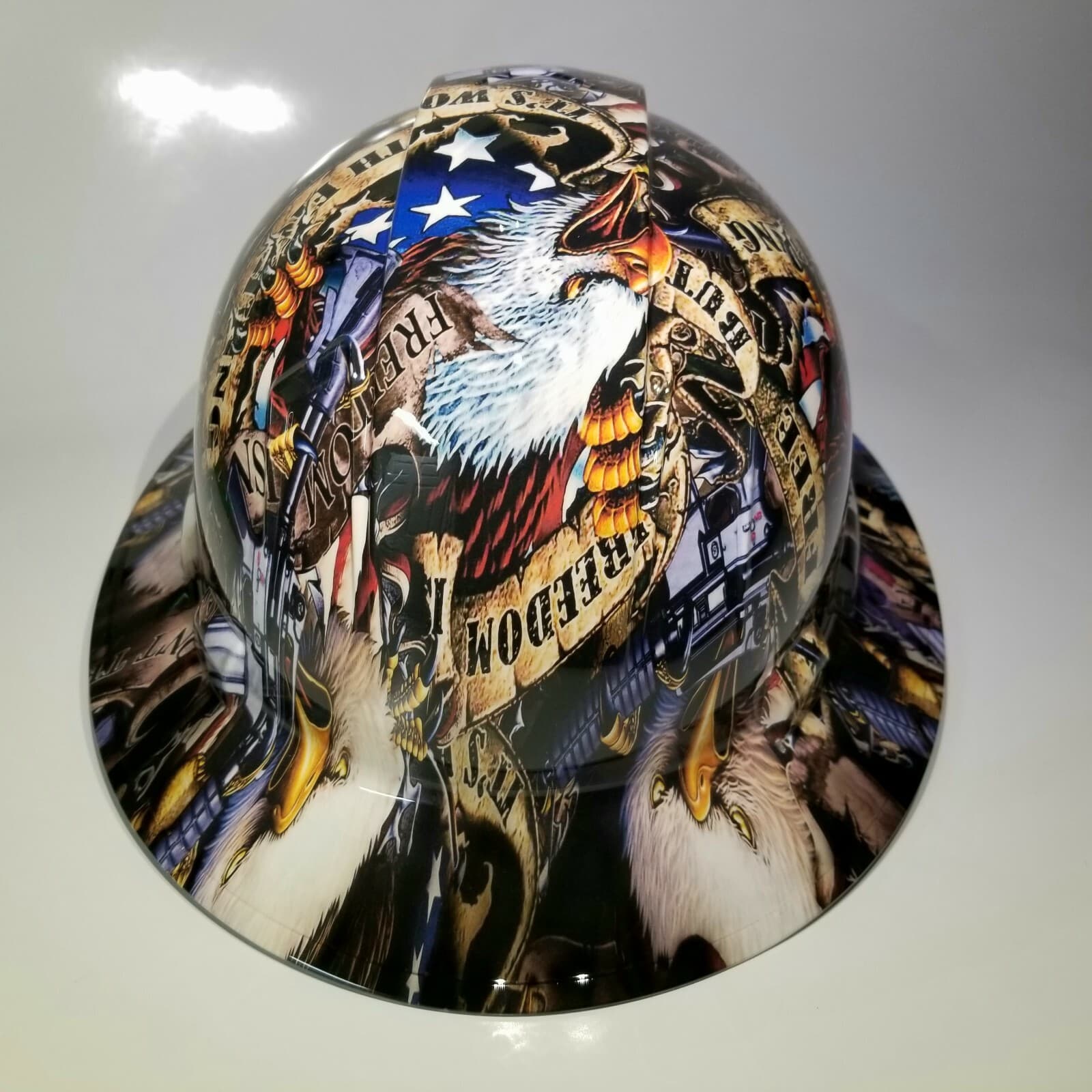 NEW FULL BRIM Hard Hat custom hydro dipped FREEDOM ISN'T FREE USA AMERICA sick  4