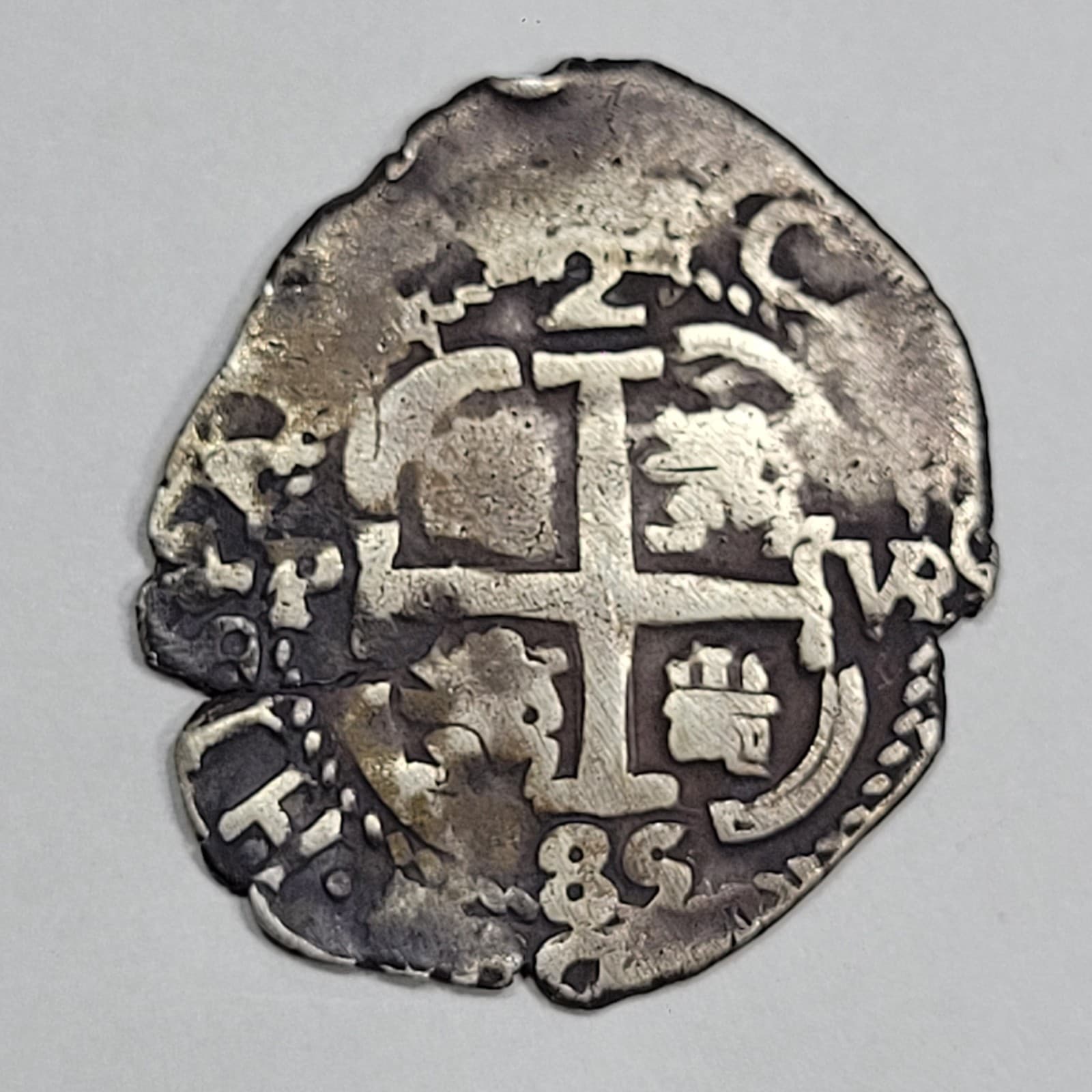 1685 TRIPLE DATED Cob 2 Reales Potosi Bolivia Assayer VR Spanish Silver *K148 2