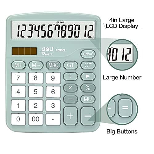 Calculator,  Standard Function Desktop Calculators with 12 Digit Large Green 4