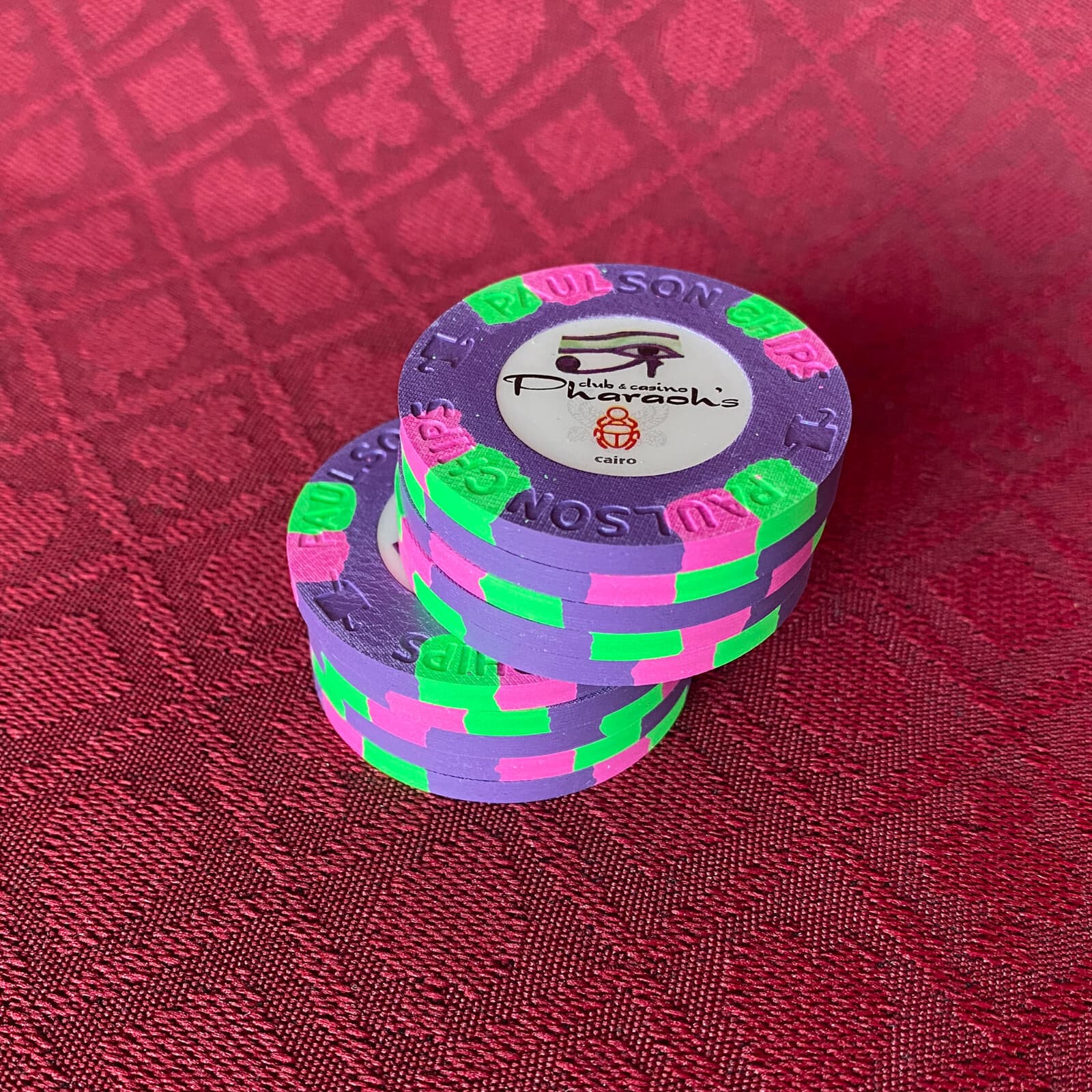 10 Qty Paulson TH&C Pharaoh's Club Casino Poker Chips PURPLE NCV NEW RARE 3