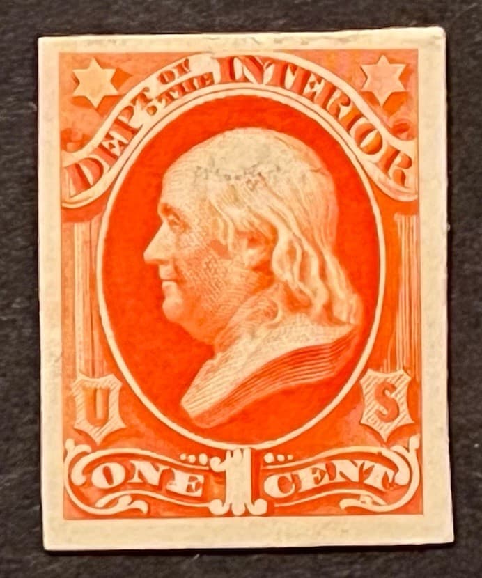 Travelstamps: US Stamps Scott # O15p4 - 1 Cent Proof on Card  Mint Hinged NGAI 5