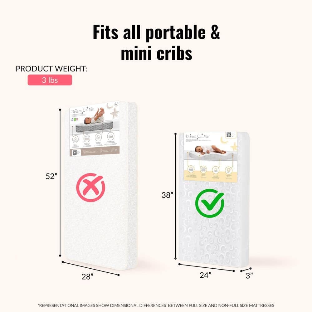 Dream On Me 2-In-1 Breathable Two-Sided 3" Mini/Portable Crib Mattress 4