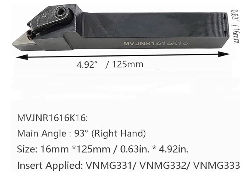 16mm MVJNR1616H16 93° Lathe External Turning Tool Holder +10* VNMG160404 Inserts 4