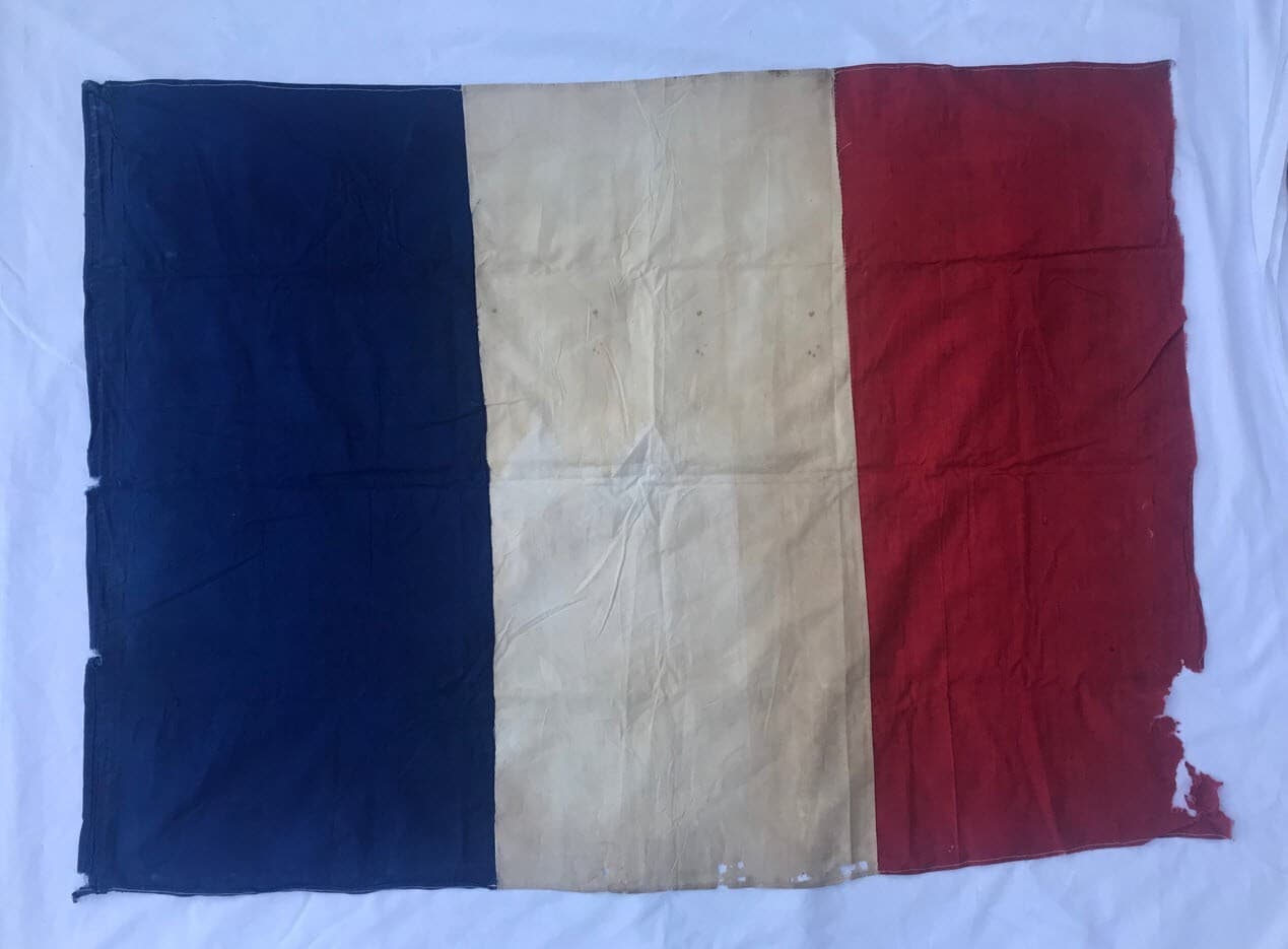 Large Antique WW1 WWII War French France Banner Flag 46 inches x 33 inches wide 3