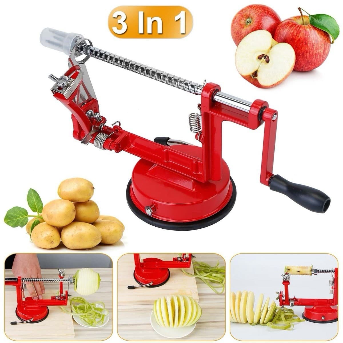 3 in 1 Apple Corer Slicer Peeler Stainless Steel with Strong Suction Base Stable