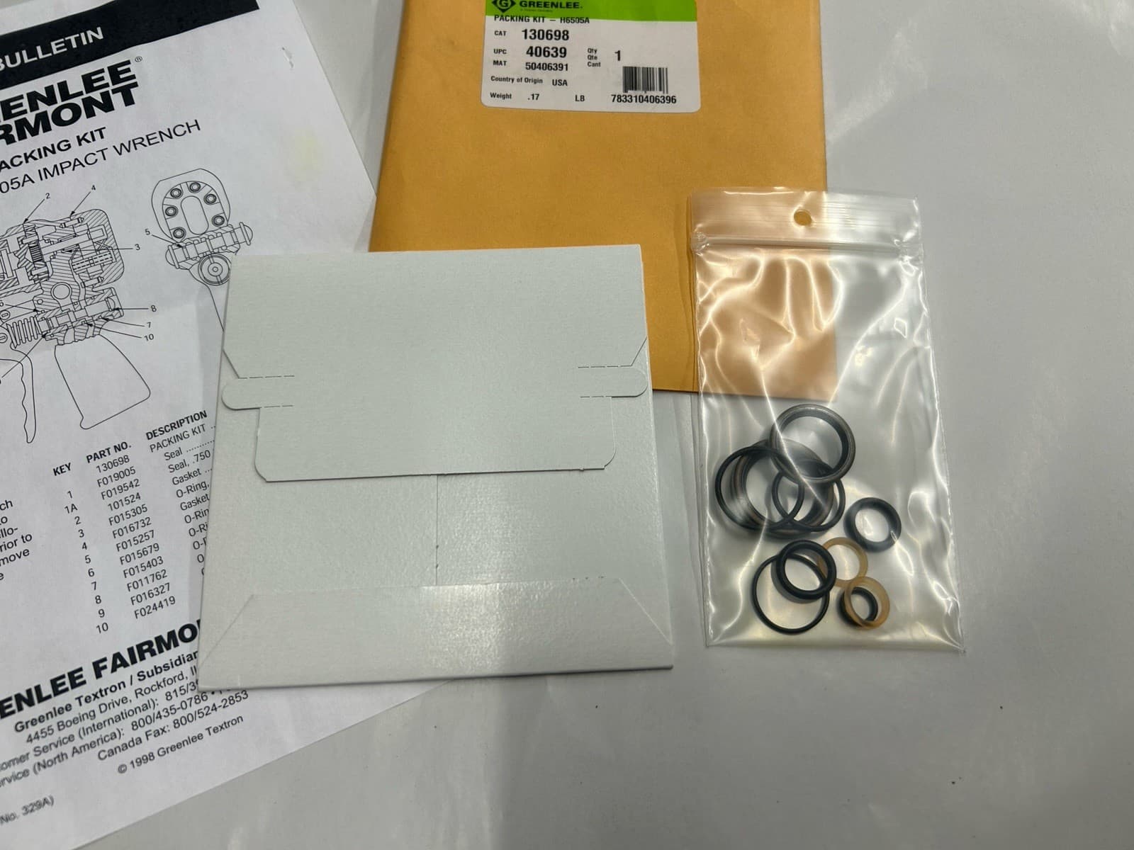 New Greenlee 130698 Packing Seal Kit for  H6505A Hydraulic Impact Wrench Repair 4