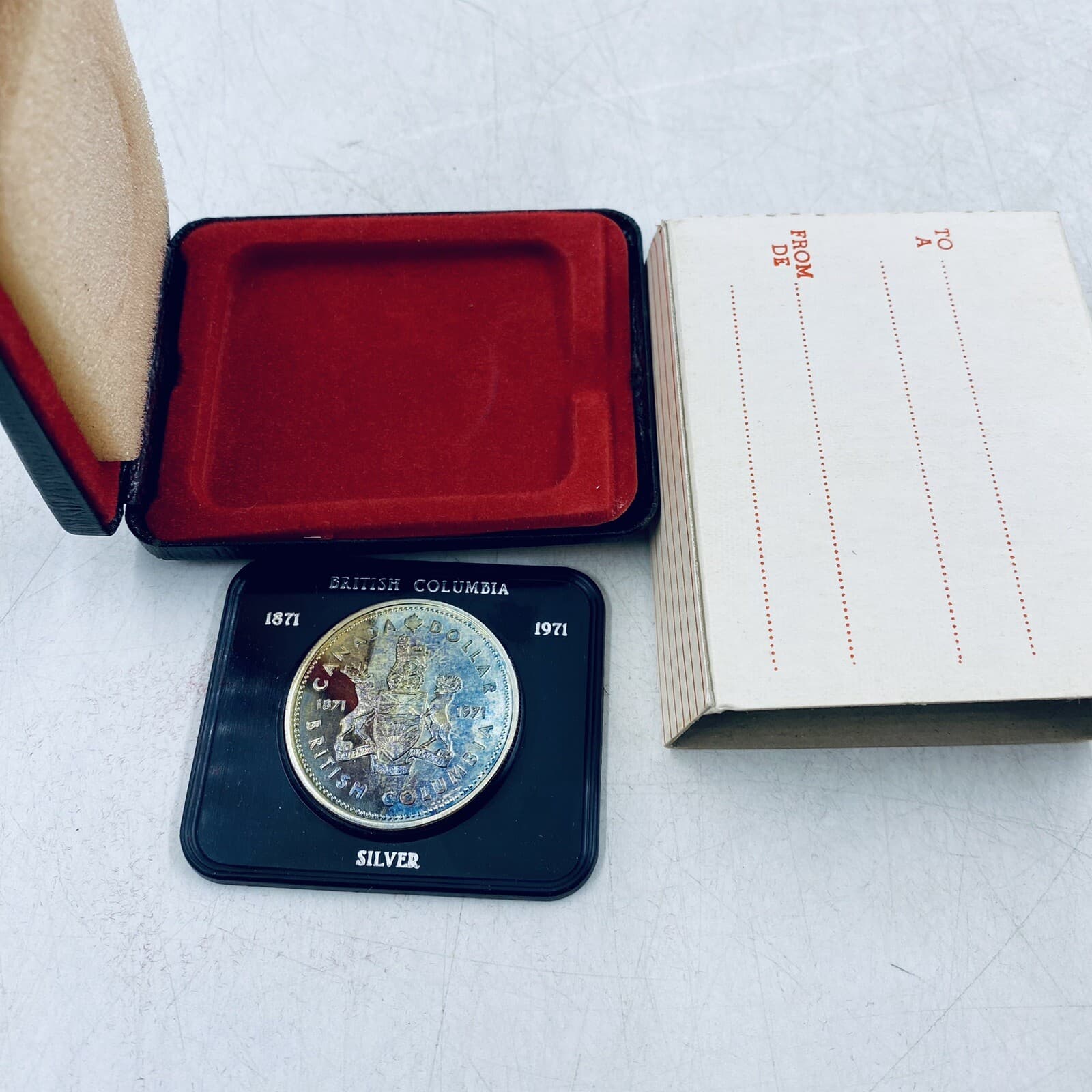 1971 Canada $1 British Columbia Silver Dollar KILLER RAINBOW TONING W/ Case #11