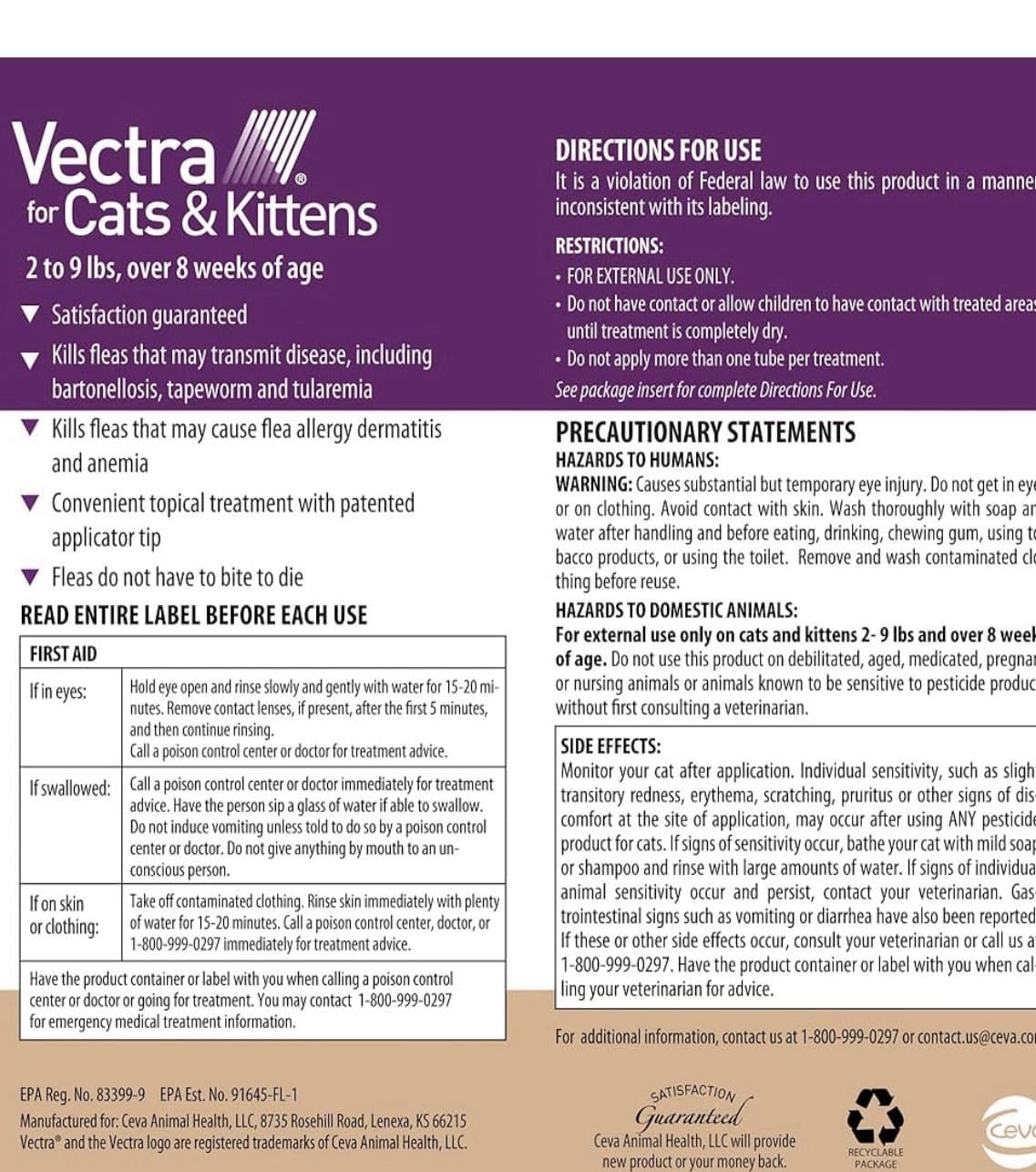 Vectra For Cats And Kittens Flea Treatment And Prevention For Small Cats 2-9 Lbs 2