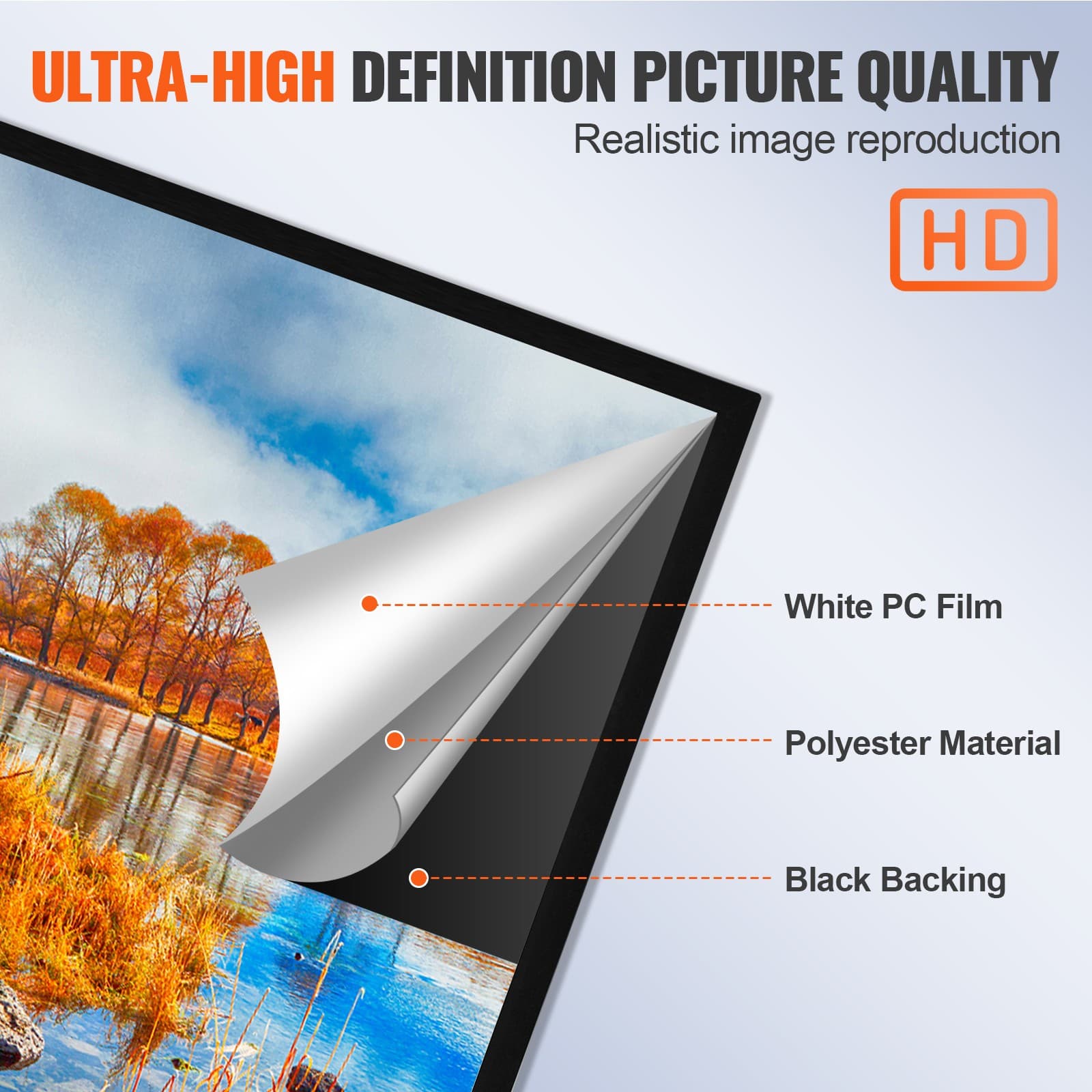 Uimoso 130" Aluminum Fixed Frame 16:9 Projector Screen Velvet Matte Home Theater 3