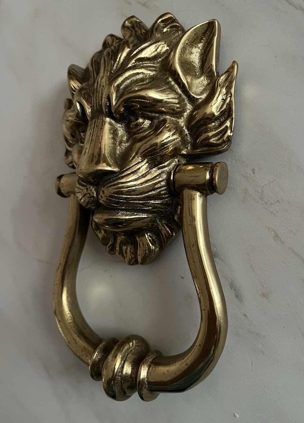 LARGE 9" ANTIQUE c.1925 LION HEAD ARCHITECTURAL SALVAGE DOORKNOCKER 2