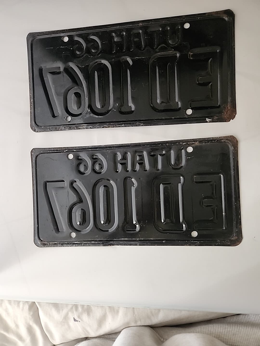 1966 Vintage Black Utah Auto License Plate Set Alpha Numeric 6