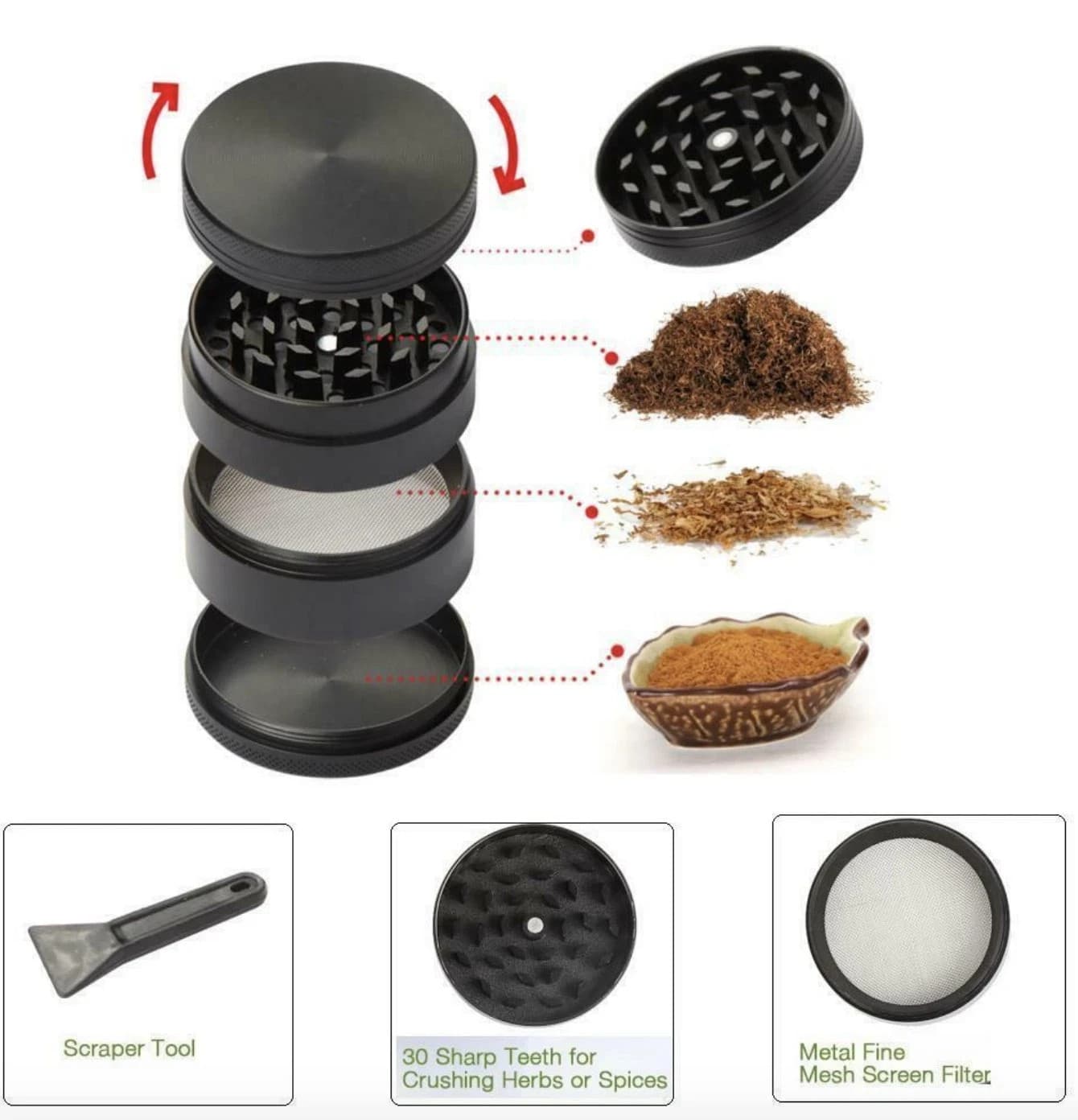 Tobacco Herb Grinder 2 inch 4 Layer Spice Herbal Metal Smoke Crusher Scraper 4