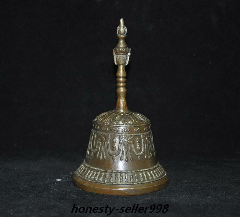 6'' Tibetan Buddhism temple bronze Tara statue exorcism Bell Chung chimes clock 6