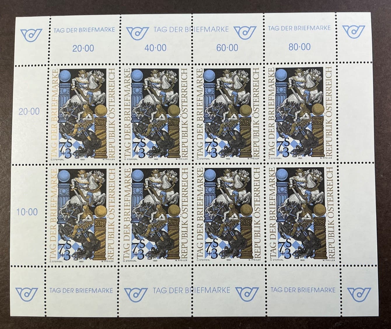 AUSTRIA MNH #B359 Semi-postal Sheet of 8 *1993* Catalog $14.00 +S!