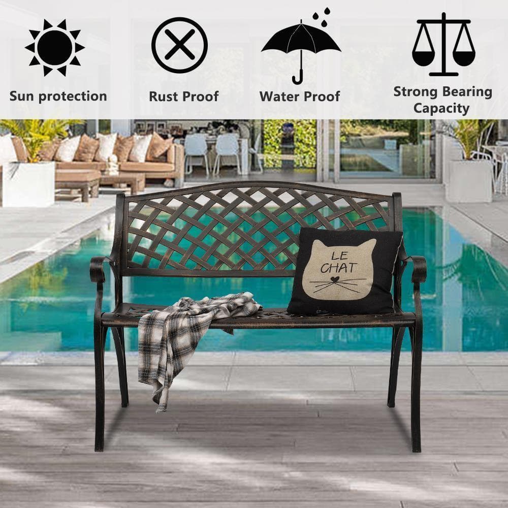 All-weather Outdoor Cast Aluminum Bench With Mesh Backrest Seat Surface Benches 4