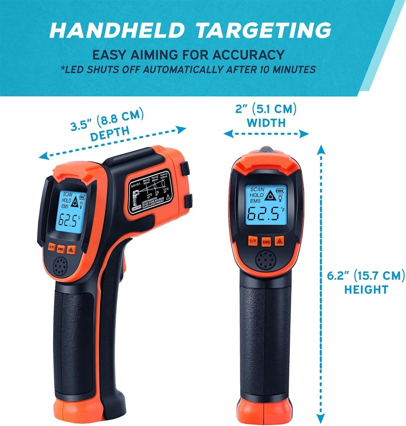 KIZEN Infrared Thermometer LaserPro LP300 Handheld Temperature Gun Orange 2