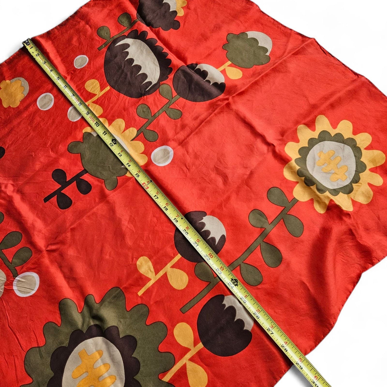Vintage 1960-70s MOD Silk Scarf  Orange Flowers Hand Rolled Hem 29" Square 4