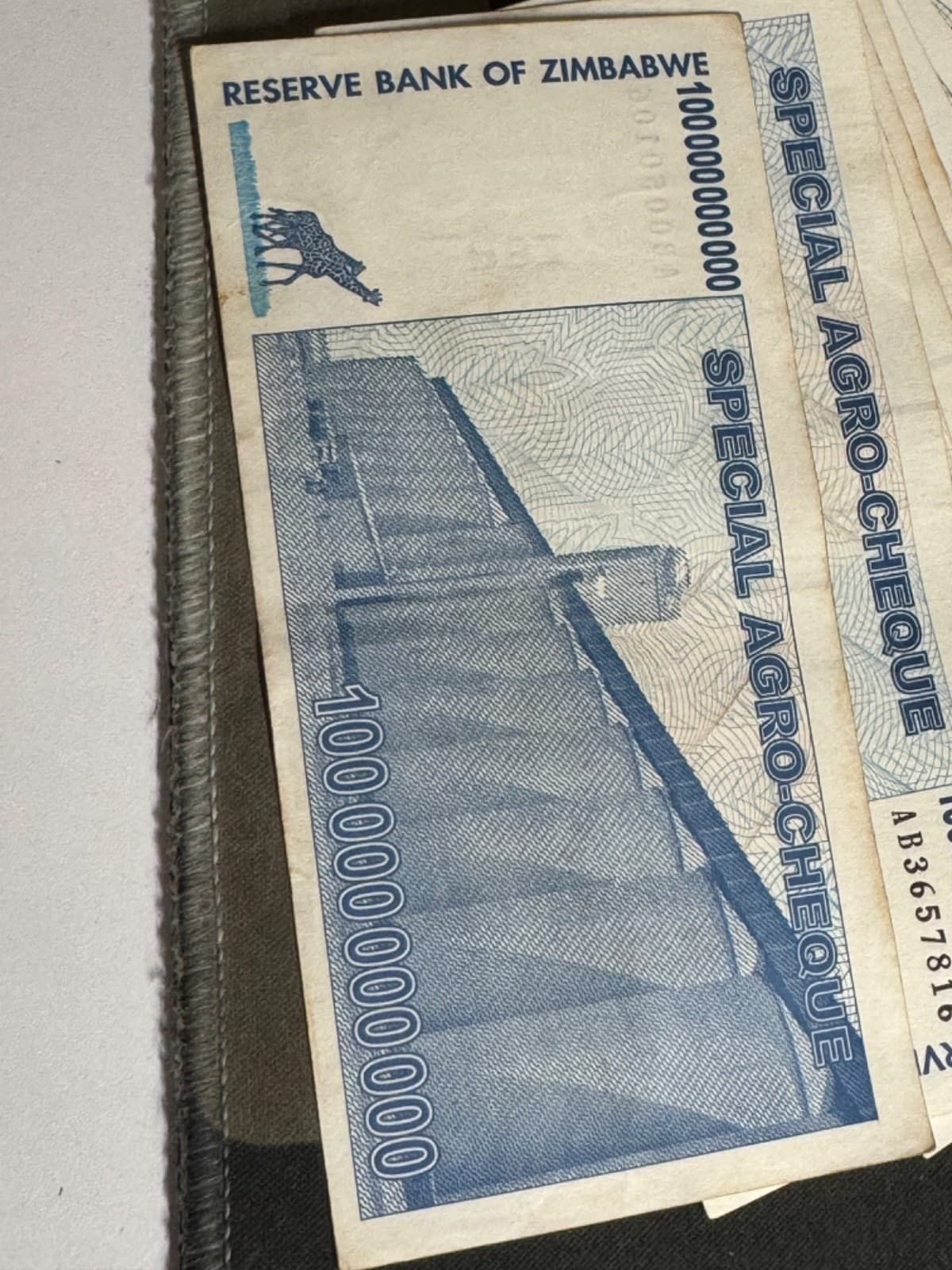 Authentic Zimbabwe 100 Billion Dollars, CIRCULATED Special Agro Cheque 2008 2