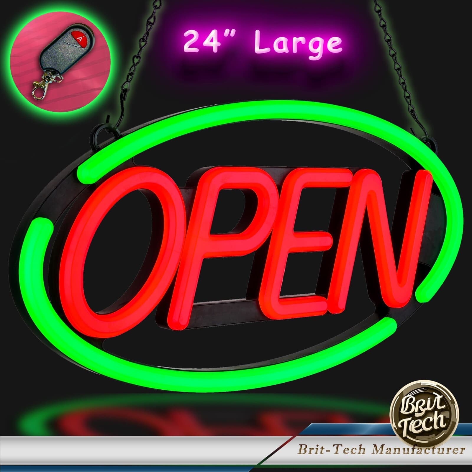 Large LED Open Sign 24" Neon Bright Light for Business Restaurant Bar Store Shop