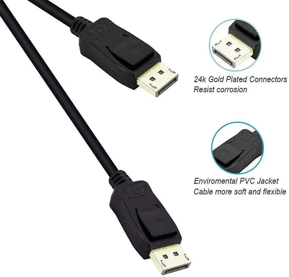Displayport to Display Port Cable DP Male to Male Cord 4K HD w/ Latches 6ft/10ft 5