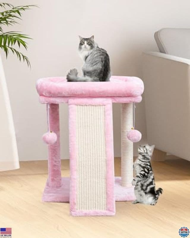 Small Cat Tree with Scratching Board, Cat Scratcher Post for Indoor Cats, 2 2