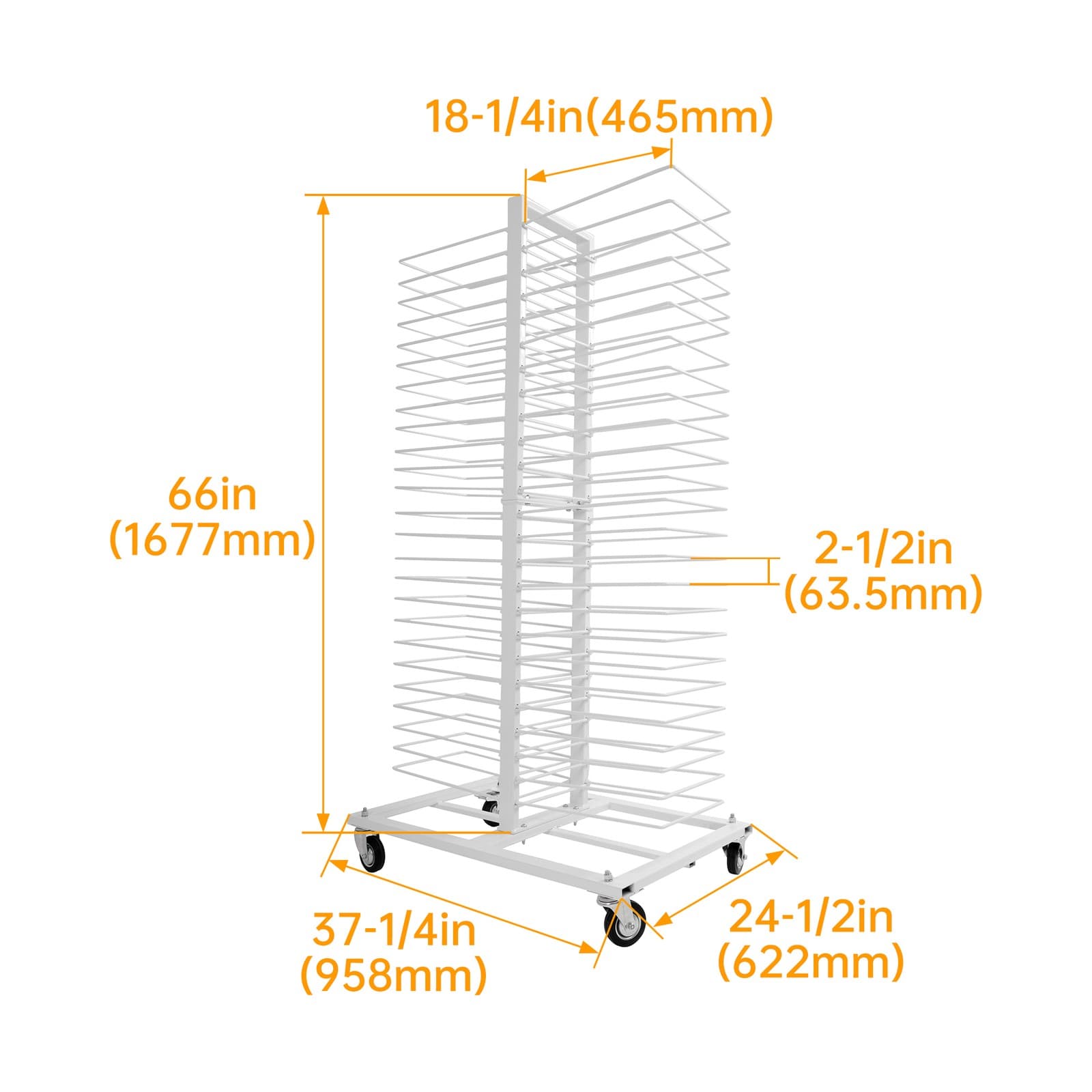 25LBS 4 Casters White Art Drying Rack For Doors/Shelves/Paint Shops 50 Shelves 3