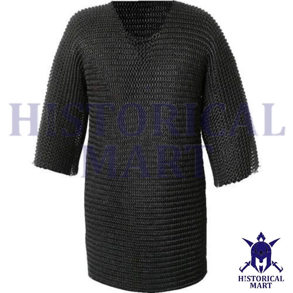 Butted 10mm Ring Mild Steel Chain ‎Mail Shirt (Short Sleeve) Black Finish 5