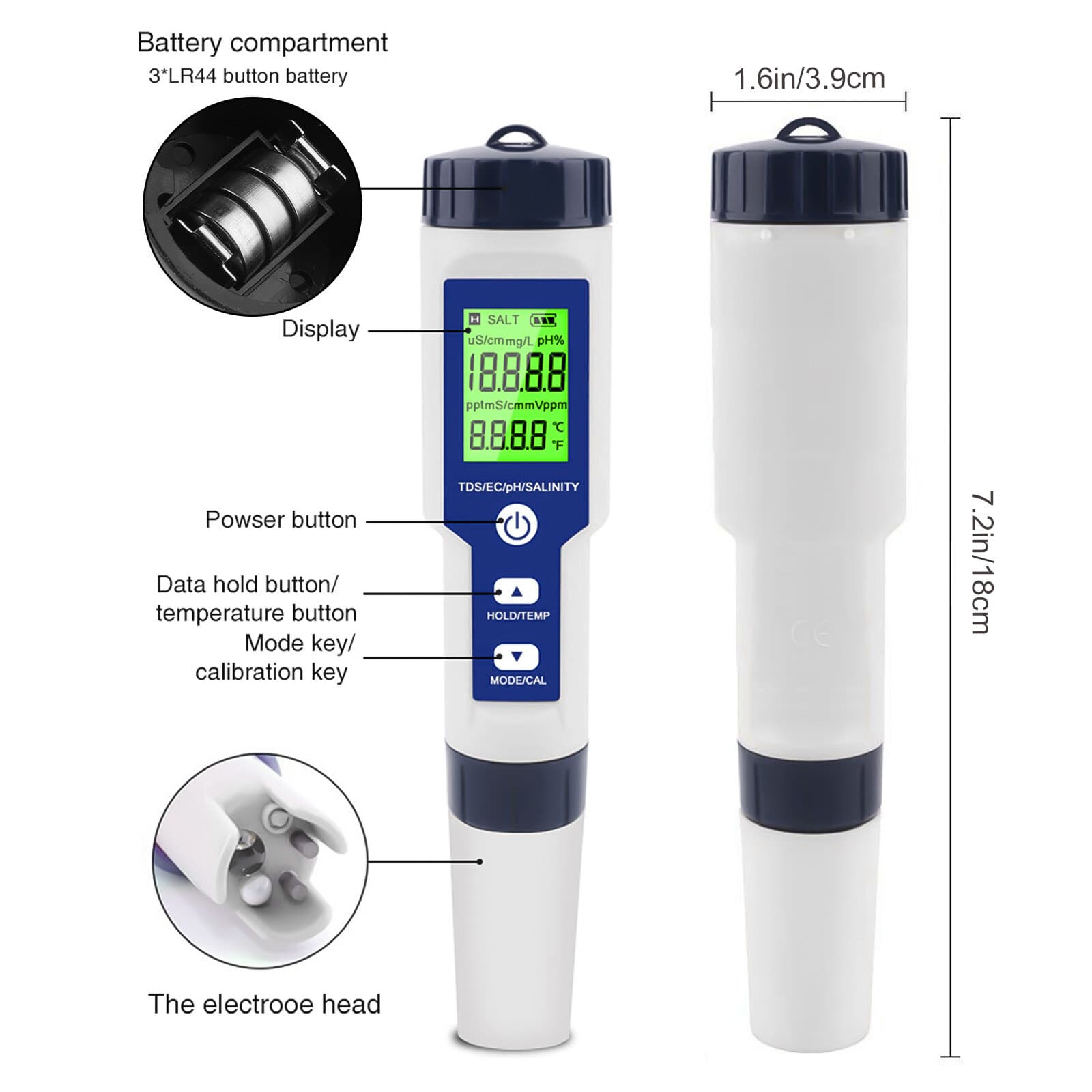 5 In 1 Digital Water Quality Meter Tester Tool PH/TDS/EC/Salinity/Temperature 2