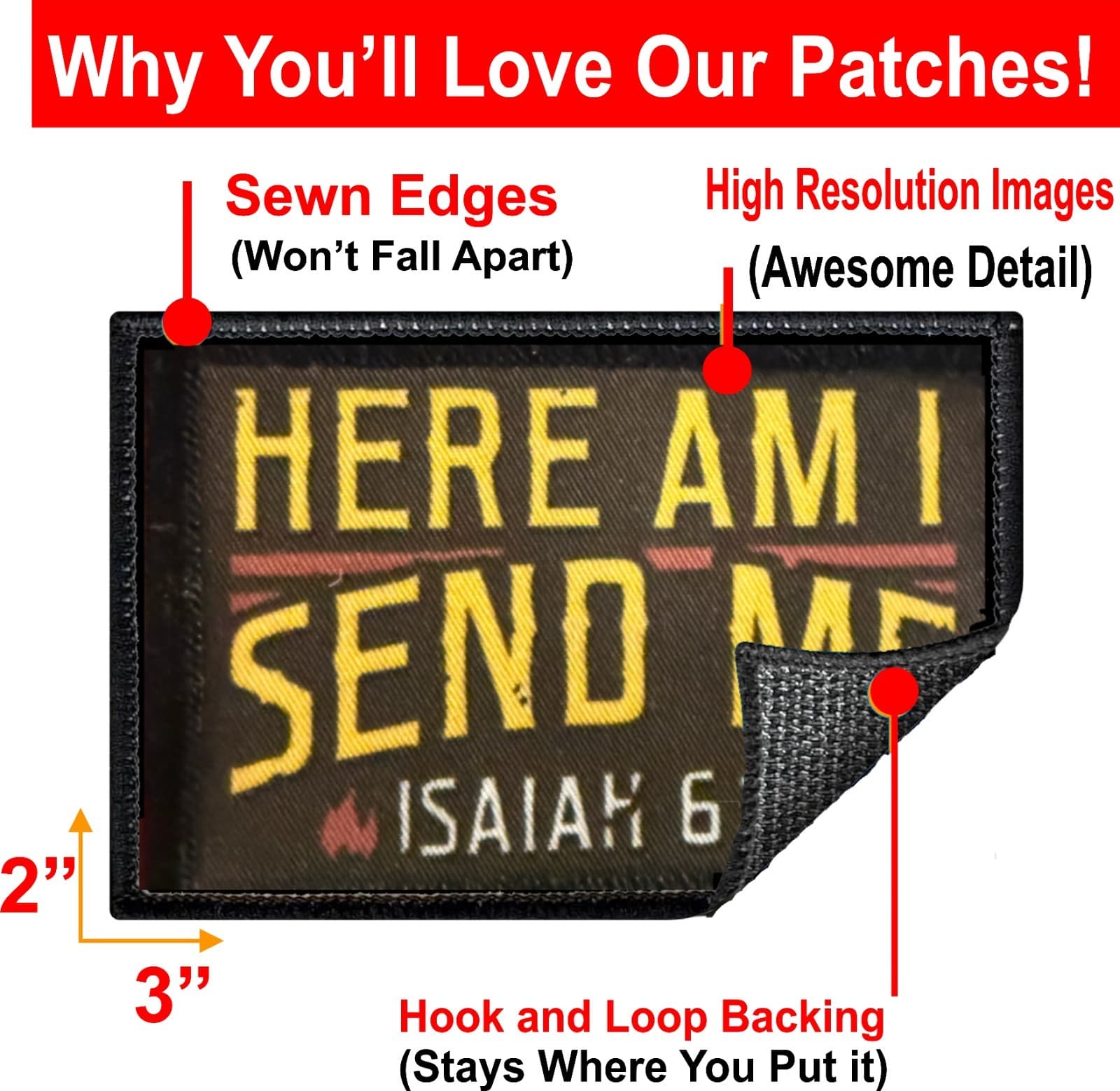 Here I Am Send Me Morale Patch | Isaiah 6:8 Bible verse patch | Hook and Loop 3