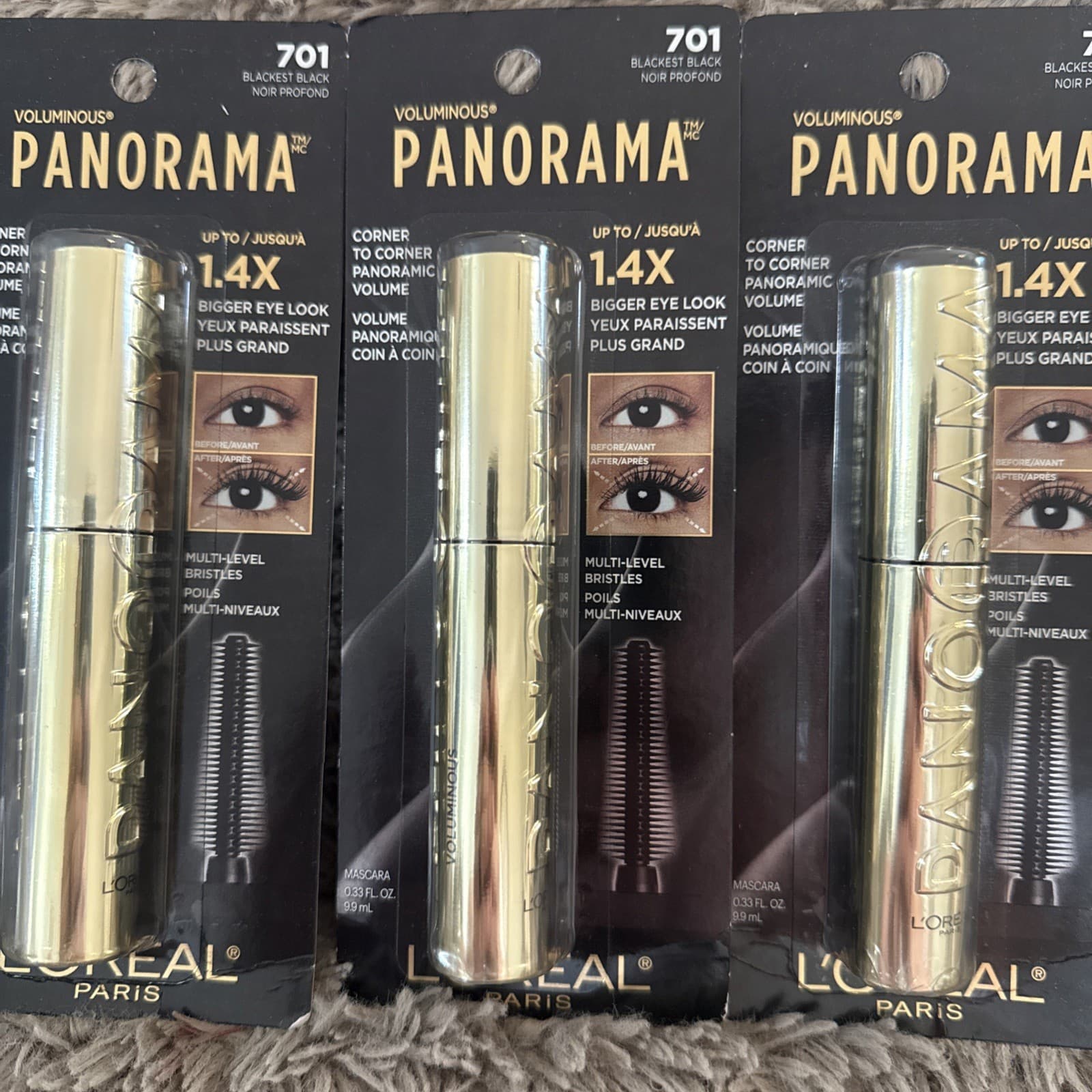 3PK Loreal Voluminous Panorama Mascara ~ 701 Blackest Black ~ 0.33 FL OZ  2