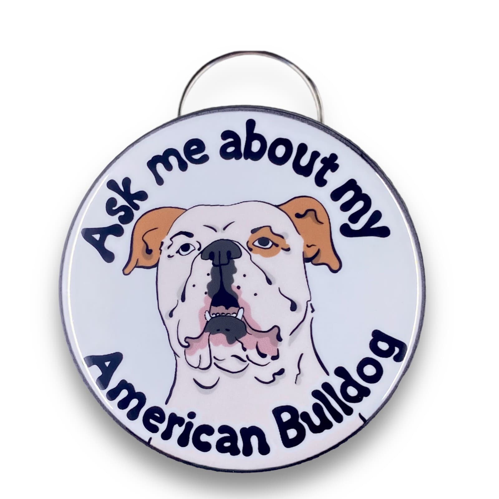 American Bulldog Bottle Opener Keychain Dog Accessories - White with Tan Ears