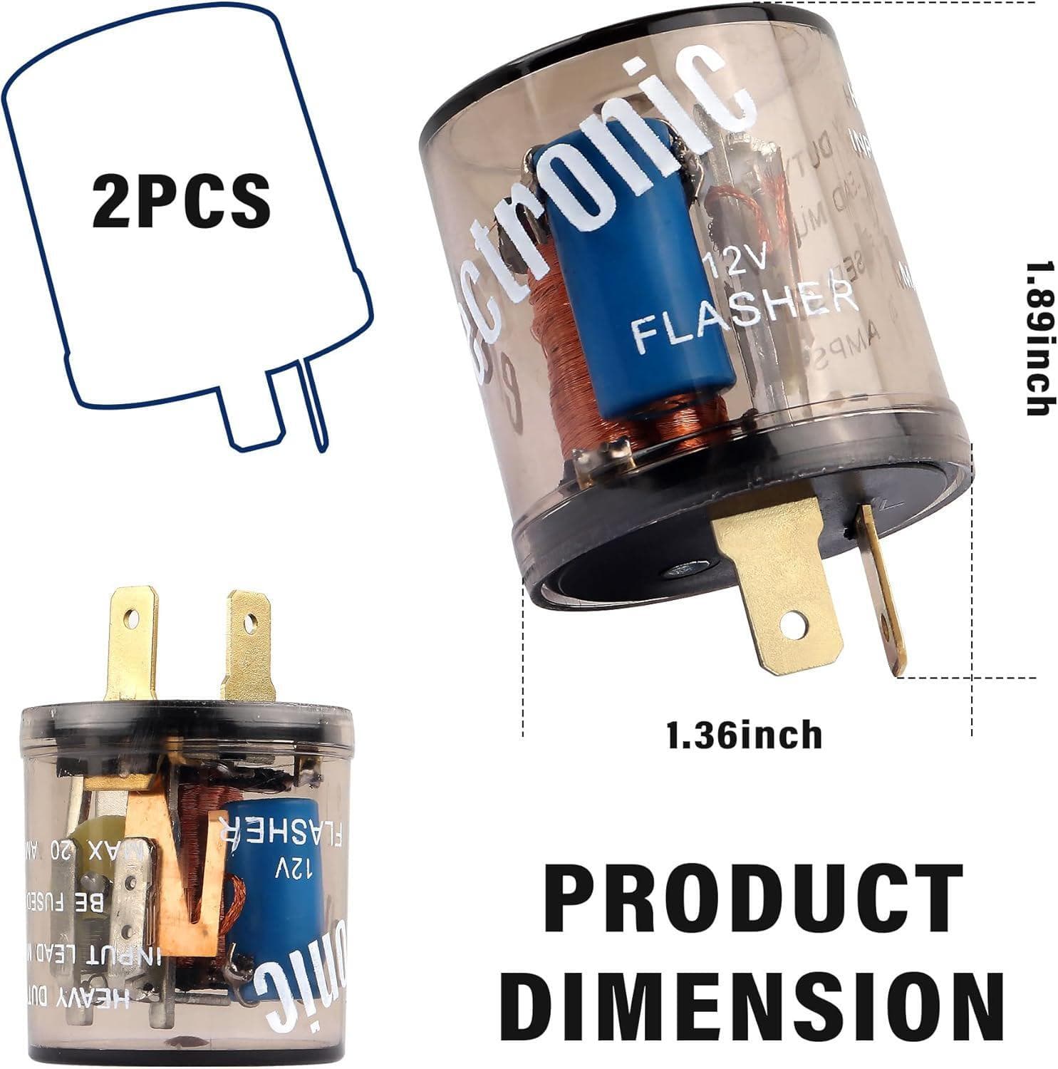 2PCS LED Flasher Relay,Heavy Duty 12V 2-Pin Electric LED Turn Signal Relay 3