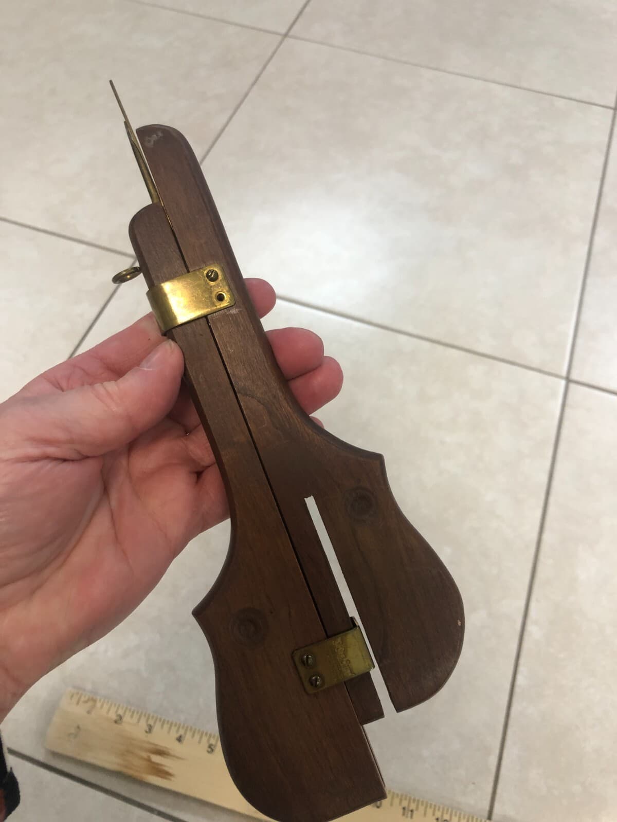 Vintage Wood Rug Hook Punch Sliding Needle Shuttle Tool, Excellent Condition 5