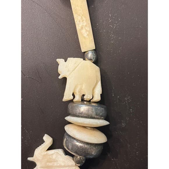 Vintage Elephant Necklace Carved Bovine Bone Beads Boho Tribal Statement Jewelry 5