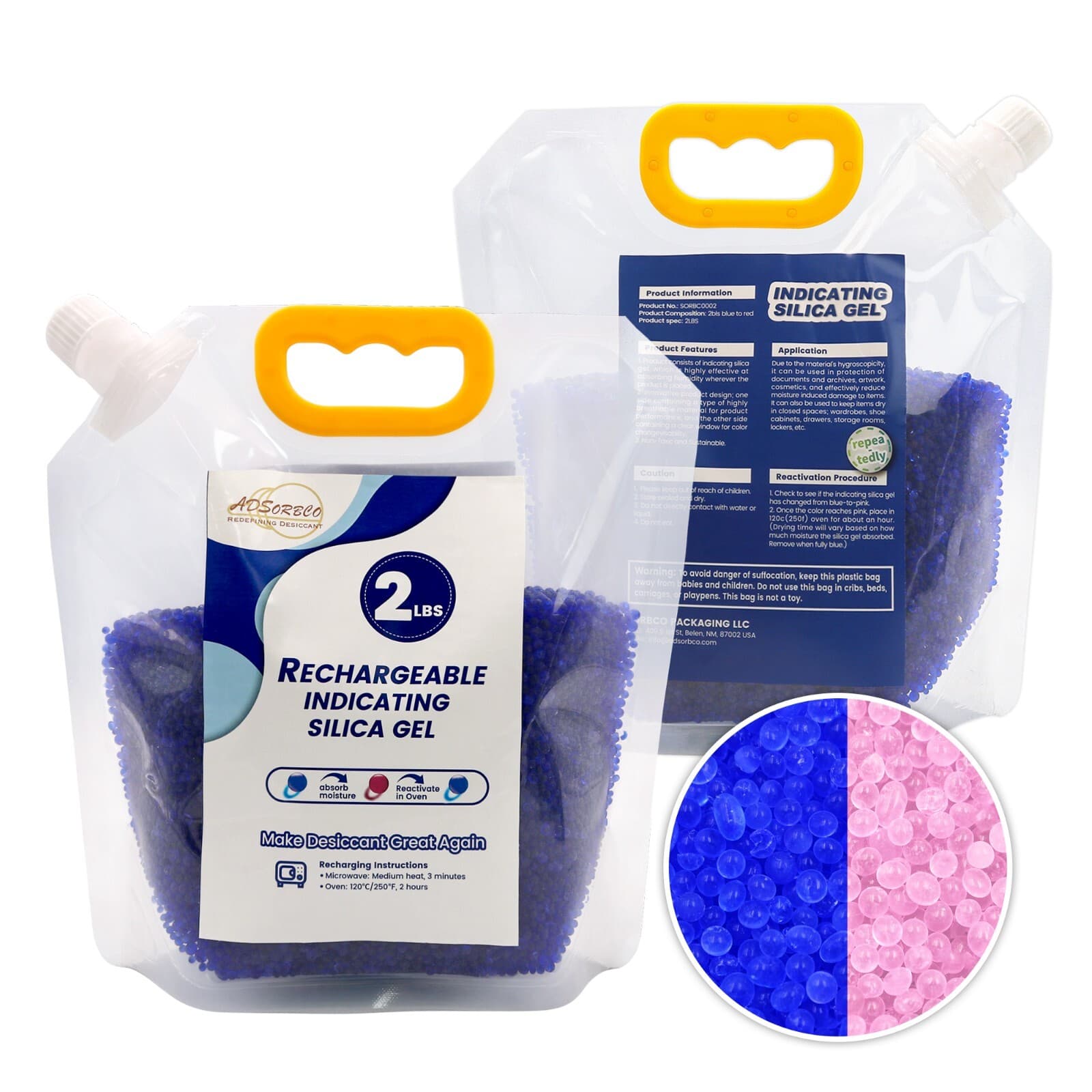 2 LBS Adsorbco Desiccant Beads, Indicating Silica Gel Beads (Blue to Pink) 5