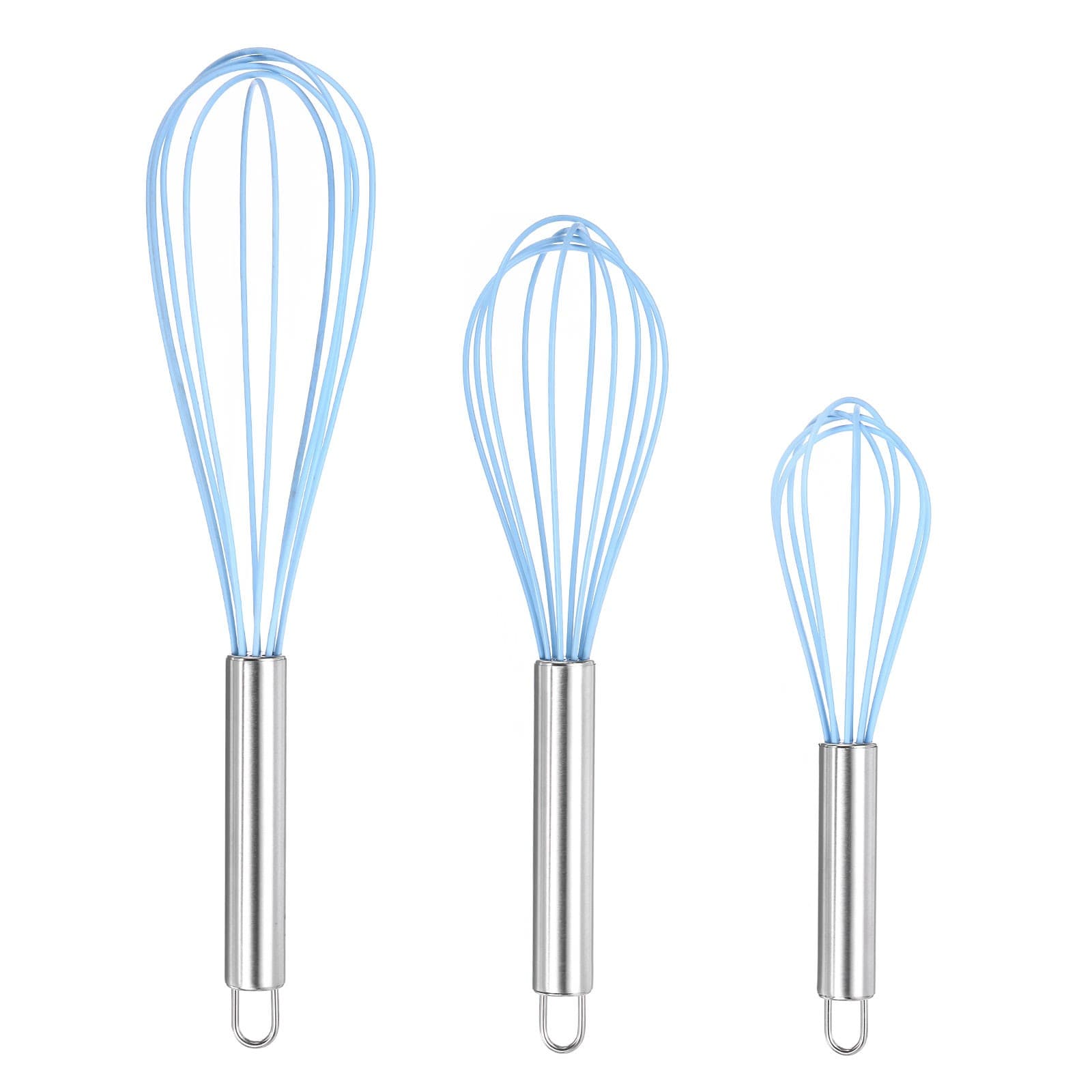 3Pcs Silicone Whisk 8" 10" 12" Kitchen Whisk Wire Whisks Beater Blue
