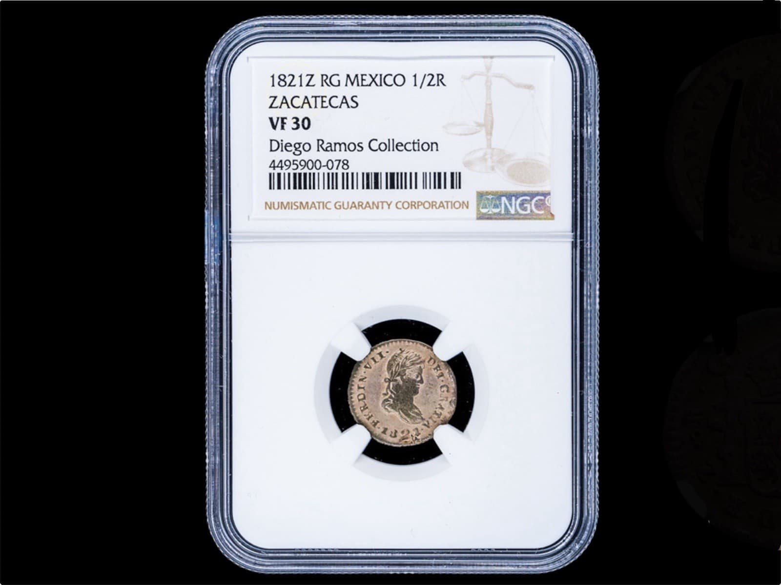 México Independence Wat 1/2 Real 1821 Zacatecas Zs RG NGC VF 30 Diego Ramos Coll 2
